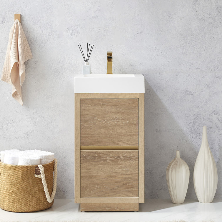 18'' Natural Oak Single Bathroom Vanity with White Composite Top
