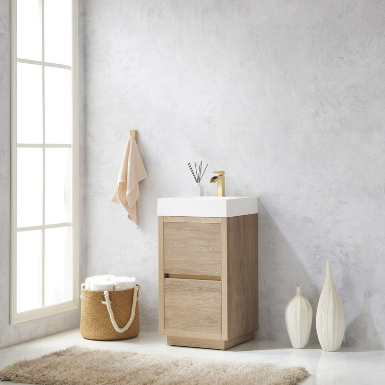18'' Natural Oak Single Bathroom Vanity with White Composite Top