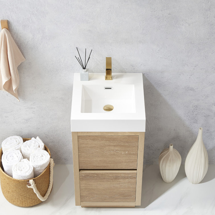 18'' Natural Oak Single Bathroom Vanity with White Composite Top