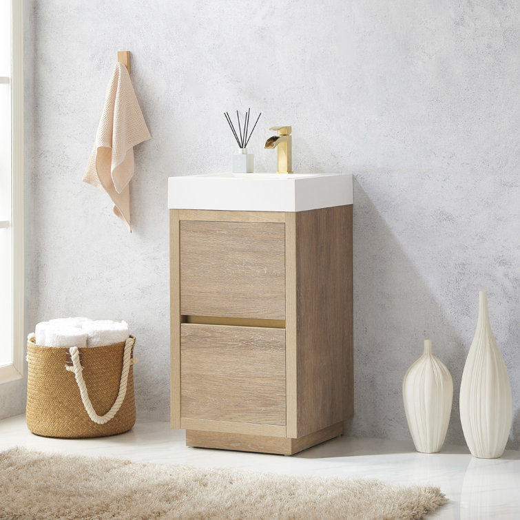18'' Natural Oak Single Bathroom Vanity with White Composite Top