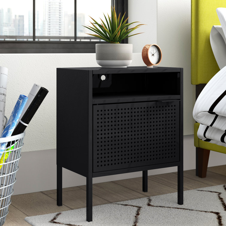 Gemma Black Metal Nightstand with USB Port and Open Shelf