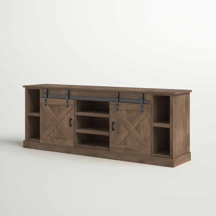 Barnwood 85 Inch Farmhouse TV Stand with Sliding Doors