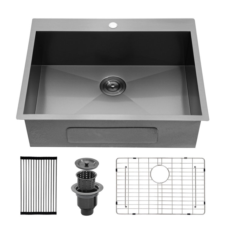 28" Gunmetal Black Stainless Steel Single Bowl Drop-In Kitchen Sink