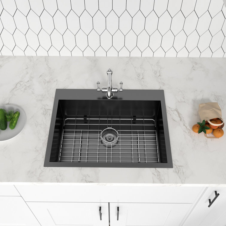 28" Gunmetal Black Stainless Steel Single Bowl Drop-In Kitchen Sink