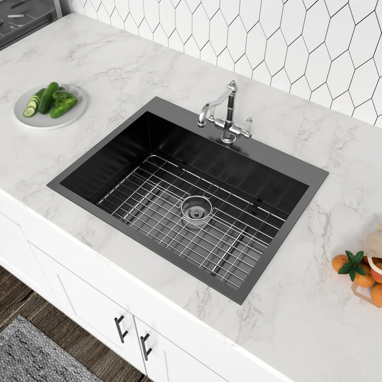 28" Gunmetal Black Stainless Steel Single Bowl Drop-In Kitchen Sink