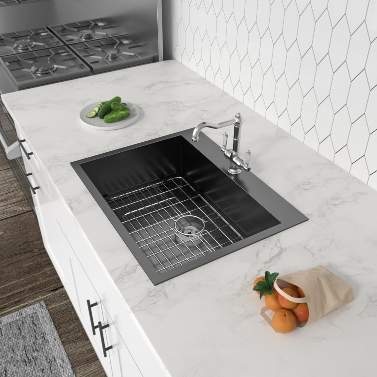 28" Gunmetal Black Stainless Steel Single Bowl Drop-In Kitchen Sink