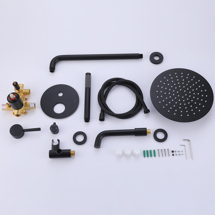 Matte Black Wall-Mounted Rainfall Shower System with Handheld Sprayer