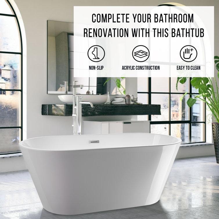 54'' White Freestanding Acrylic Soaking Bathtub