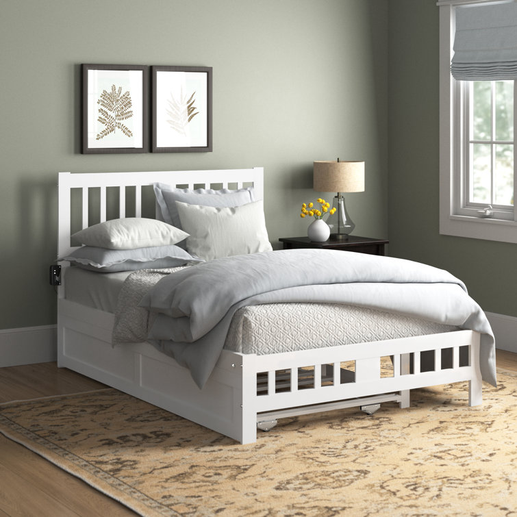 White Full Size Solid Rubberwood Mission Bed with Slats