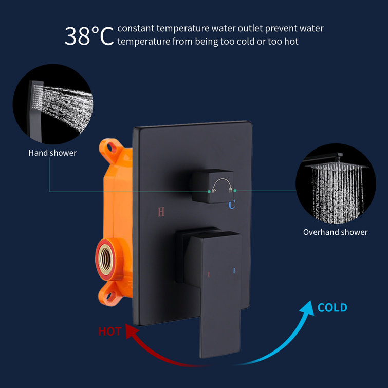 Matte Black Wall Mounted Rainfall Shower System with Handheld