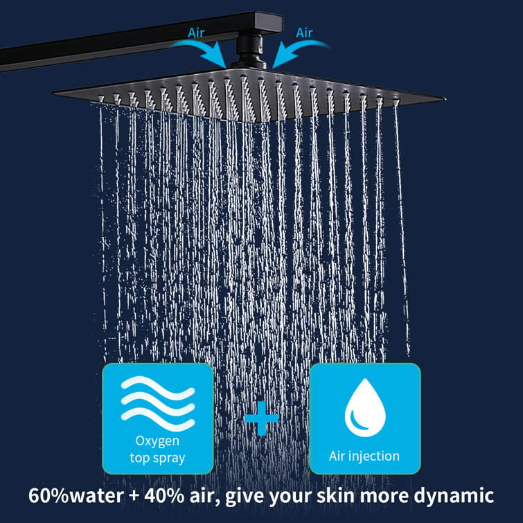 Matte Black Wall Mounted Rainfall Shower System with Handheld