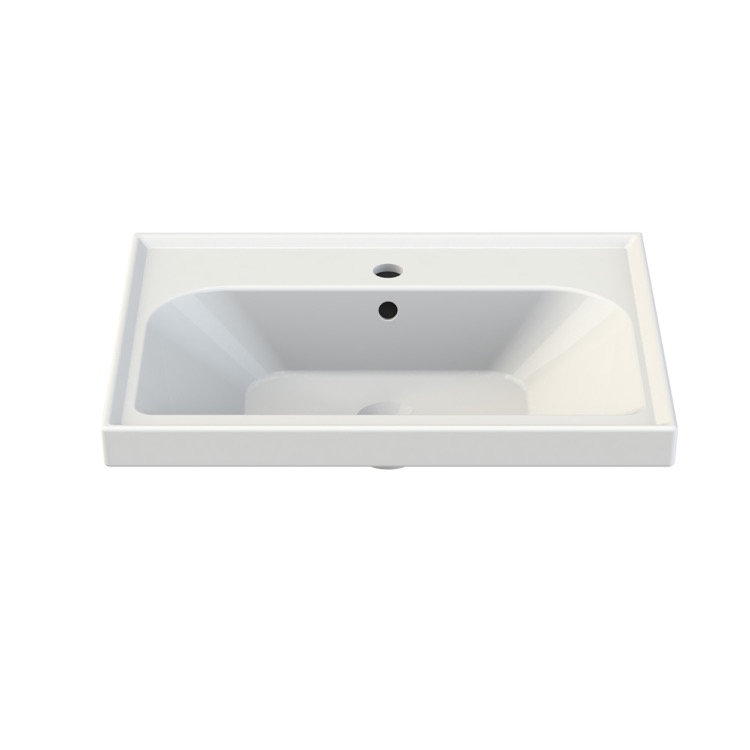 Glossy White Ceramic Rectangular Wall-Mount Bathroom Sink with Overflow