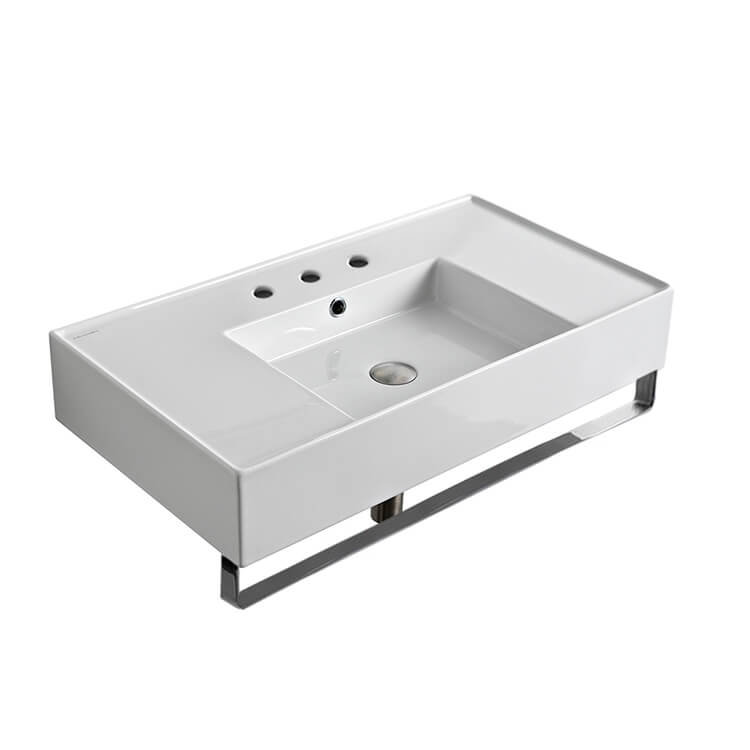 Scarabeo White Ceramic Three-Hole Wall-Mount Bathroom Sink