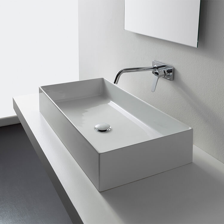 Teorema White Ceramic Rectangular Vessel Bathroom Sink