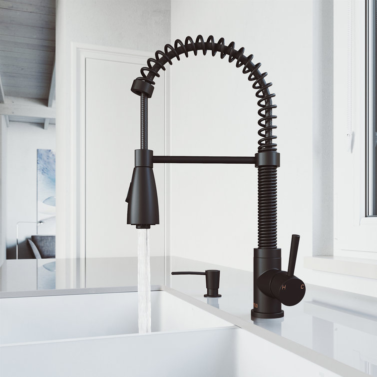 Matte Black 19" Pull-Down Sprayer Kitchen Faucet with Soap Dispenser