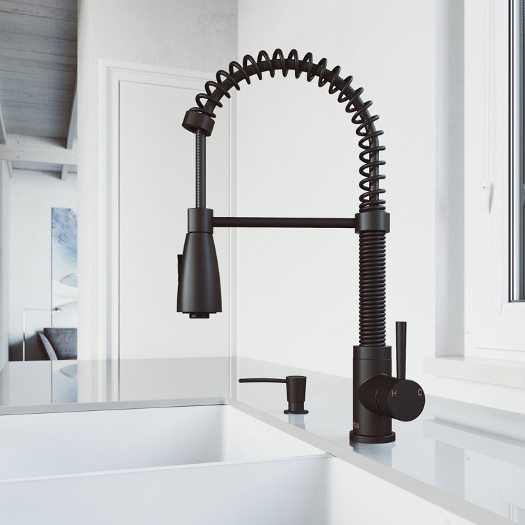 Matte Black 19" Pull-Down Sprayer Kitchen Faucet with Soap Dispenser