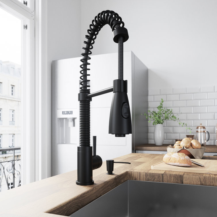 Matte Black 19" Pull-Down Sprayer Kitchen Faucet with Soap Dispenser