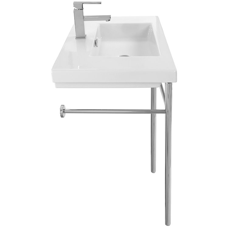 Glossy White Ceramic Rectangular Wall-Mounted Bathroom Sink