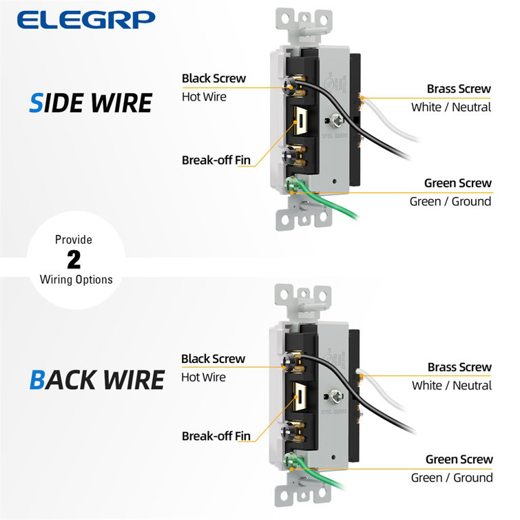 White Single Pole Rocker Light Switch with Pilot Light, 2-Pack