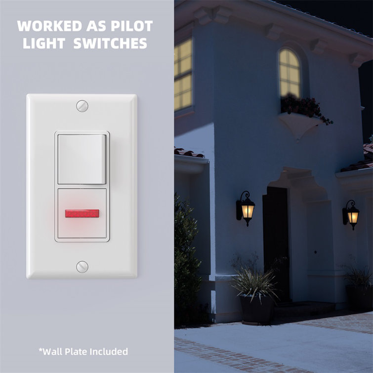 White Single Pole Rocker Light Switch with Pilot Light, 2-Pack