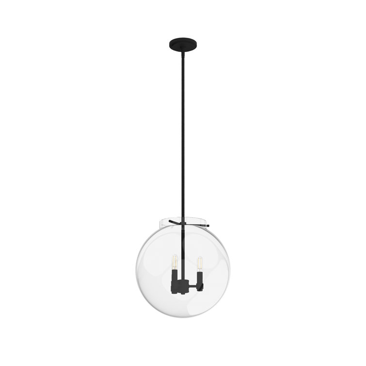 Sacha 3-Light Black Iron Globe Pendant with Clear Glass