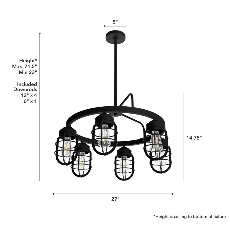 Black Industrial Cage 6-Light Wagon Wheel Chandelier