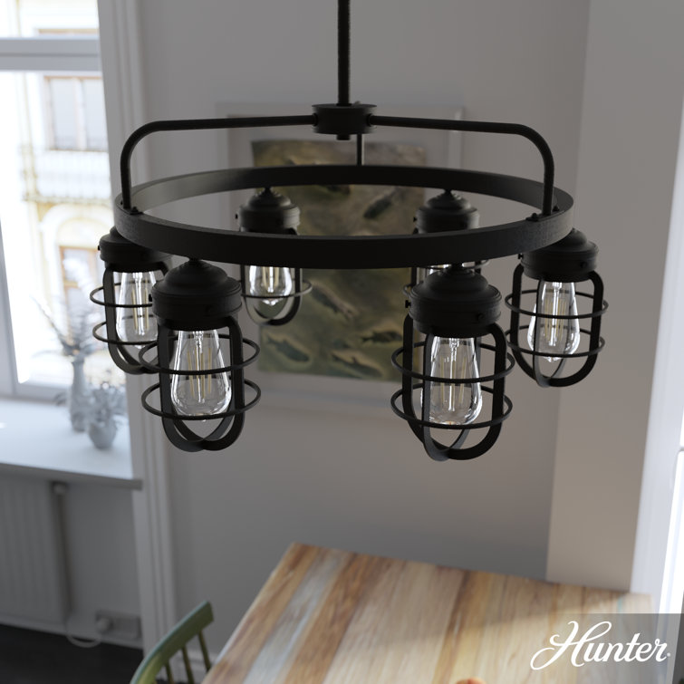 Black Industrial Cage 6-Light Wagon Wheel Chandelier
