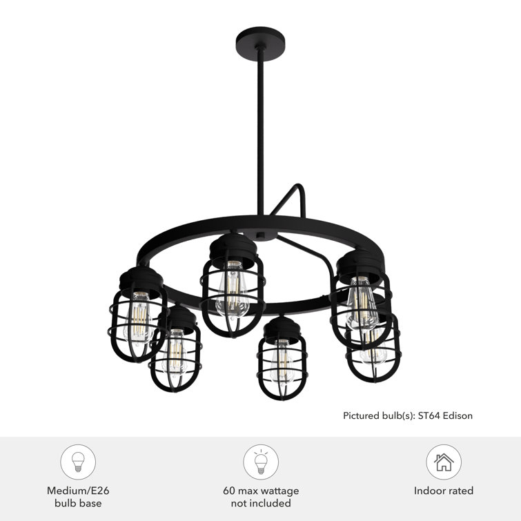 Black Industrial Cage 6-Light Wagon Wheel Chandelier