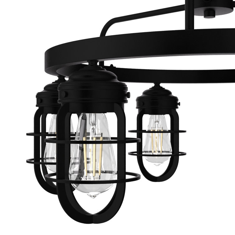 Black Industrial Cage 6-Light Wagon Wheel Chandelier