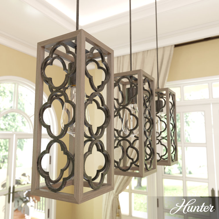 French Oak and Black Aluminum 3-Light Pendant