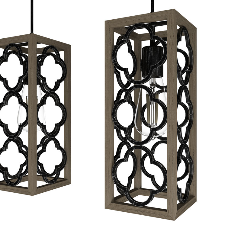 French Oak and Black Aluminum 3-Light Pendant