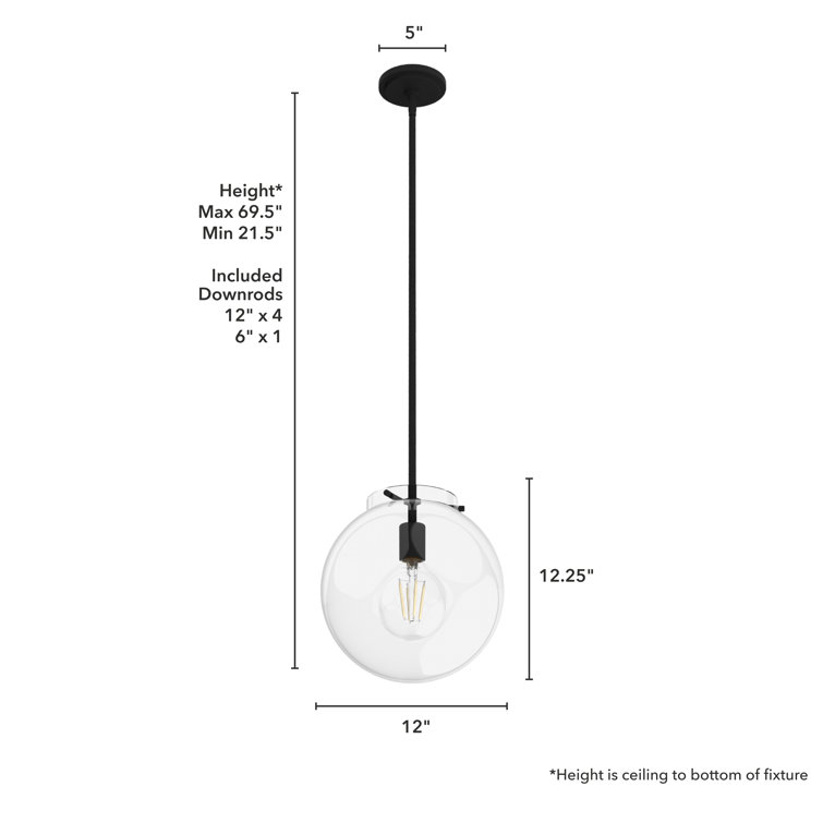 Black Iron and Clear Glass Globe Pendant Light