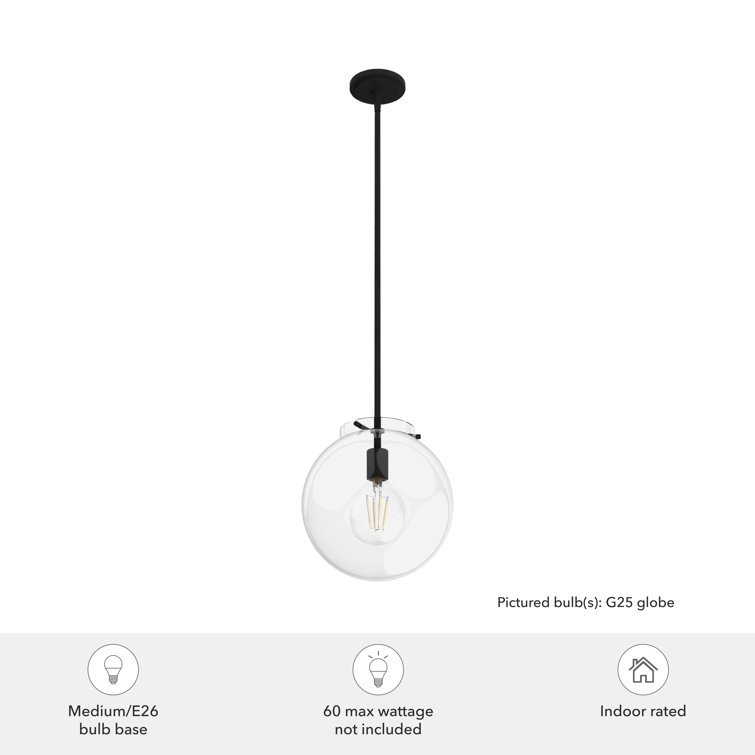 Black Iron and Clear Glass Globe Pendant Light