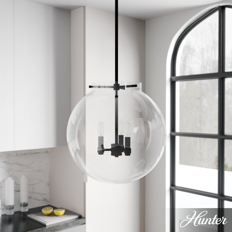 Sacha 3-Light Black Iron Globe Pendant with Clear Glass