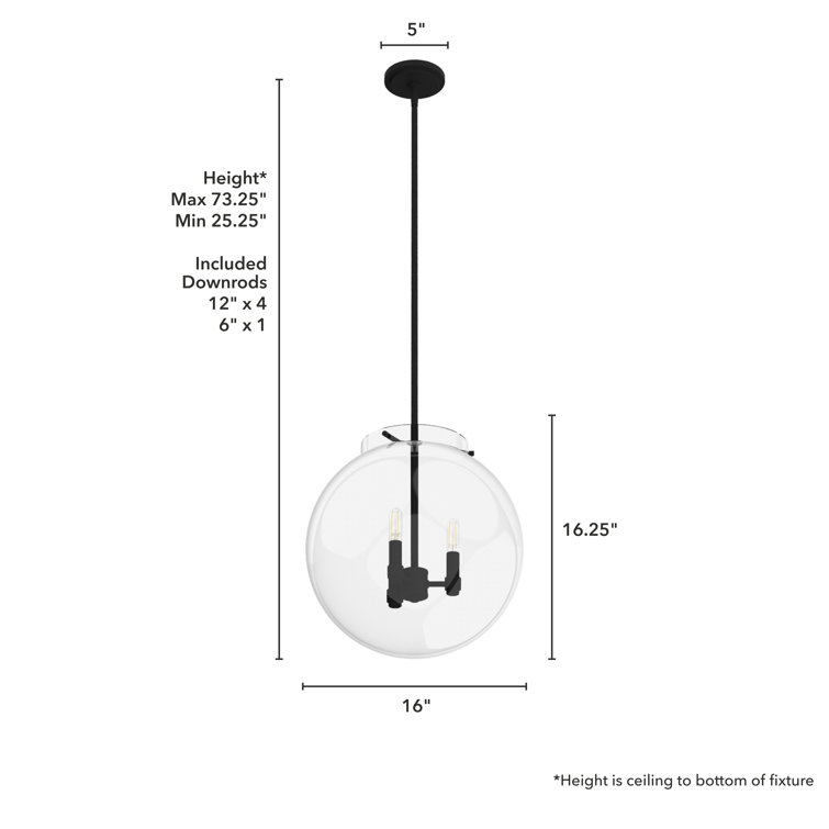 Sacha 3-Light Black Iron Globe Pendant with Clear Glass