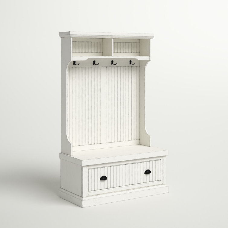 Seaside Solid Hardwood & Veneer Hall Tree in Distressed White