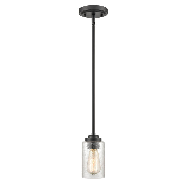 Matte Black Mini Pendant Light with Seeded Glass Shade