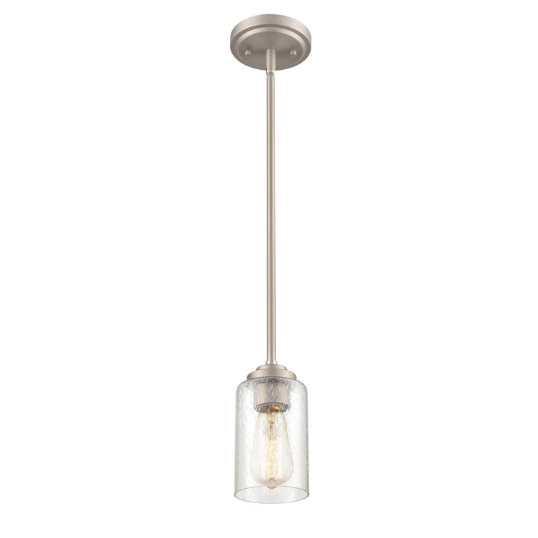 Satin Nickel Glass Mini Pendant Light, 7.25" Height