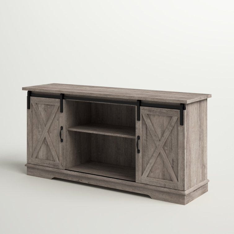 70" Gray Wash Sliding Barn Door TV Stand with Cabinet