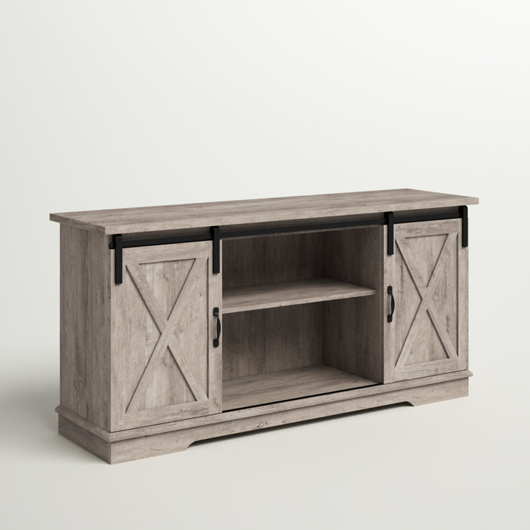 70" Gray Wash Sliding Barn Door TV Stand with Cabinet