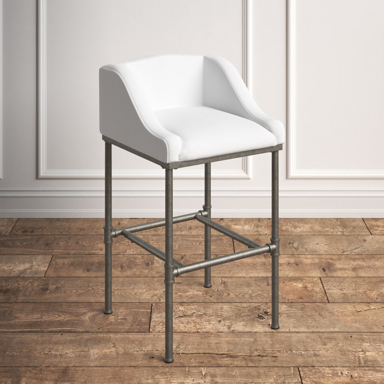 Dillon 27.75" Swivel Metal Bar Stool in Textured Silver and White