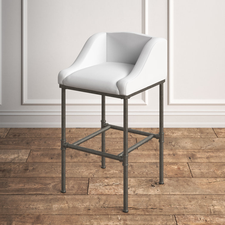 Dillon 27.75" Swivel Metal Bar Stool in Textured Silver and White