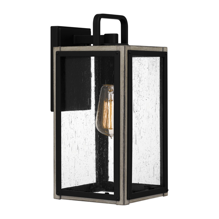 Matte Black Seeded Glass Outdoor Wall Lantern