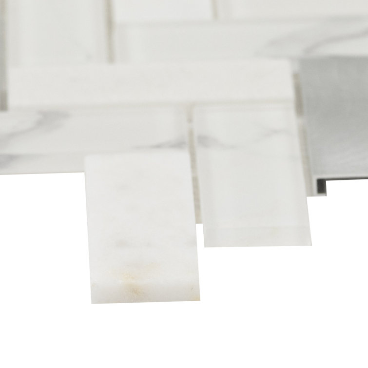 Bytle Bianco Herringbone 12'' x 12'' Stone, Glass, and Metal Mosaic Tile