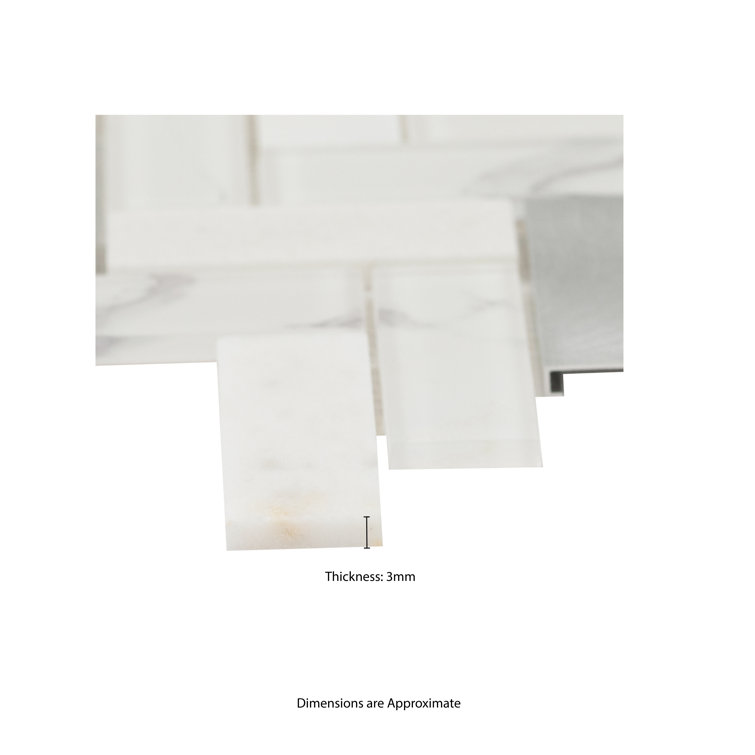 Bytle Bianco Herringbone 12'' x 12'' Stone, Glass, and Metal Mosaic Tile