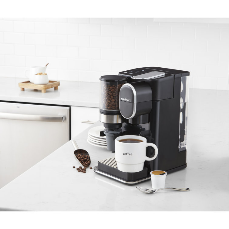 White Single-Serve Coffee Maker with Conical Burr Grinder