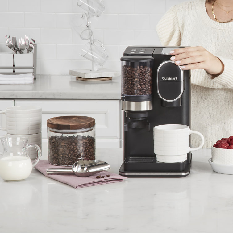 White Single-Serve Coffee Maker with Conical Burr Grinder