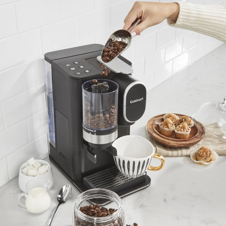 White Single-Serve Coffee Maker with Conical Burr Grinder