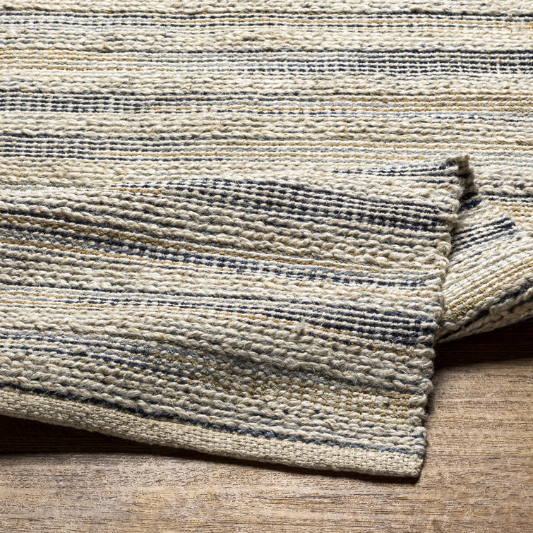 Handmade Blue and Beige Cotton Flat Woven 8' x 10' Rug