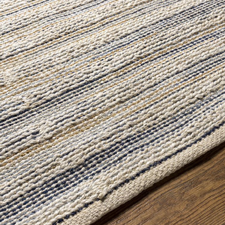 Handmade Blue and Beige Cotton Flat Woven 8' x 10' Rug